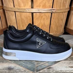 Guess Hype Black Faux Leather White Platform Sneakers Womens Size 6.5
